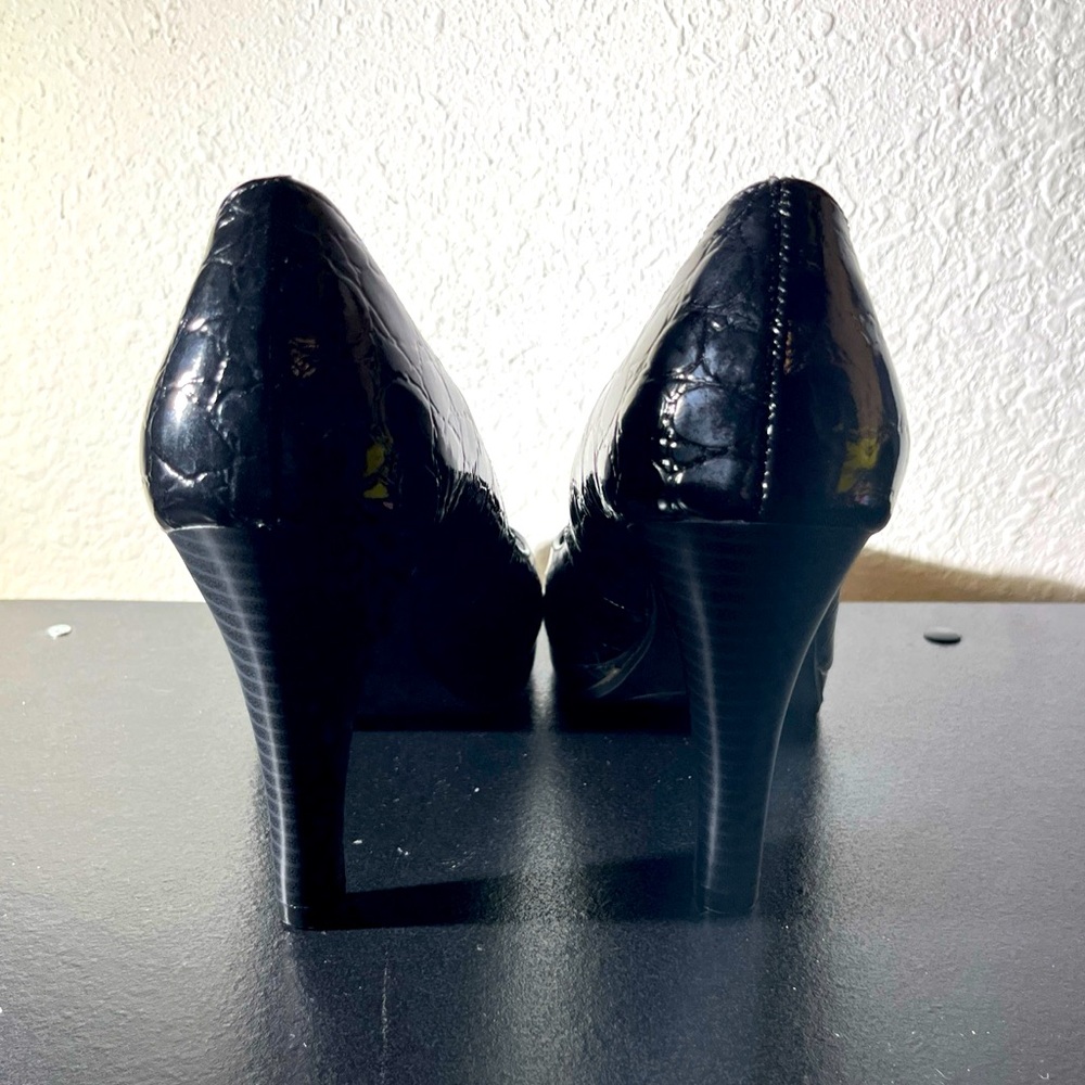 FIONI Women's Black Patent Leather High 4” Stiletto Heel Platform Pumps Size 8 - Picture 3 of 5
